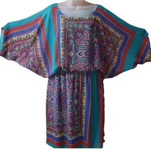 Signature Robbie Bee Colorful Batwing Sleeve Floral Print Drop Blouson Dress 14